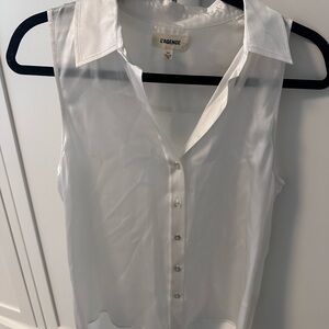 L'AGENCE Women's White Sleeveless Silk Button-Down Blouse